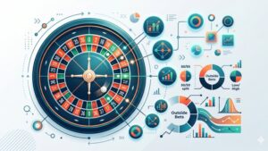 Современная иллюстрация с рулетным колесом и графиками вероятностей для статьи о стратегиях ставок