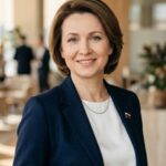 Портрет уверенного российского бизнесмена с дружелюбным взглядом на нейтральном размытом фоне студии